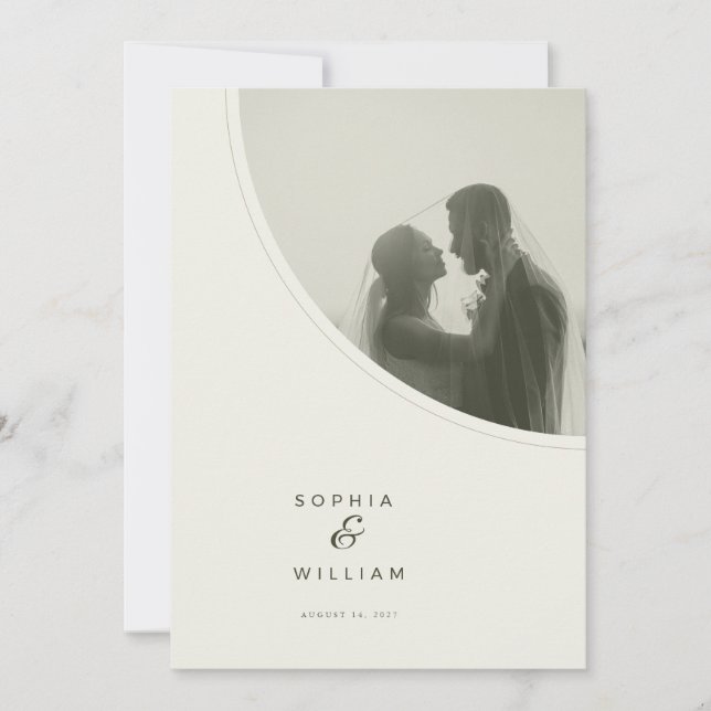 Invitación de boda con foto de cuarto de círculo m (Anverso)