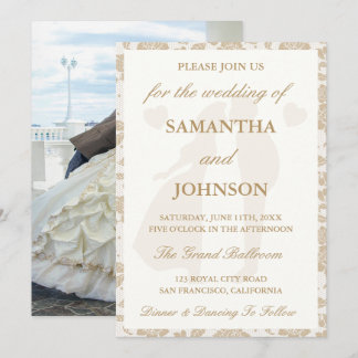 Invitación de boda con foto de encaje de marfil y