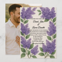 Invitación de boda con foto de ensueño de lilas