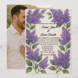 Invitación de boda con foto de ensueño de lilas