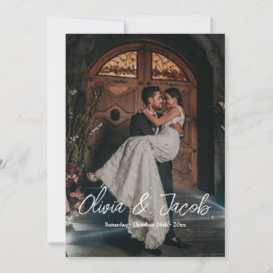 Invitación de boda con foto de escritura elegante 