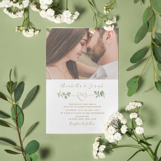 Invitación de Boda con Foto de Eucalipto Elegante (Subido por el creador)