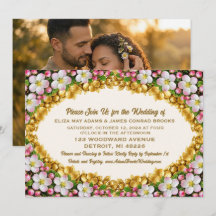 Invitación de boda con foto de flor de manzano de
