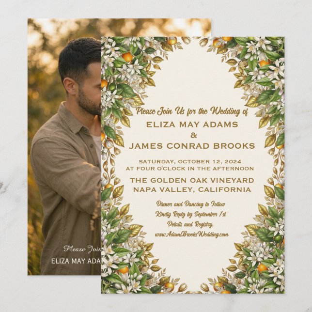 Invitación de Boda con Foto de Flor de Naranjo de  (Anverso / Reverso)