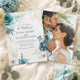 Invitación de boda con foto de flor silvestre azul