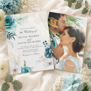 Invitación de boda con foto de flor silvestre azul