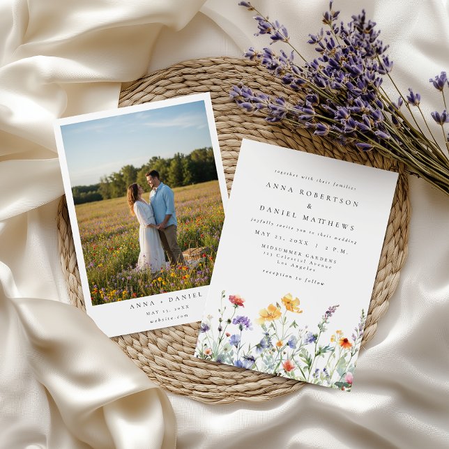 Invitación de boda con foto de flores silvestres e (Subido por el creador)