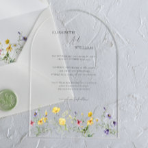 Invitación de boda con foto de flores silvestres e