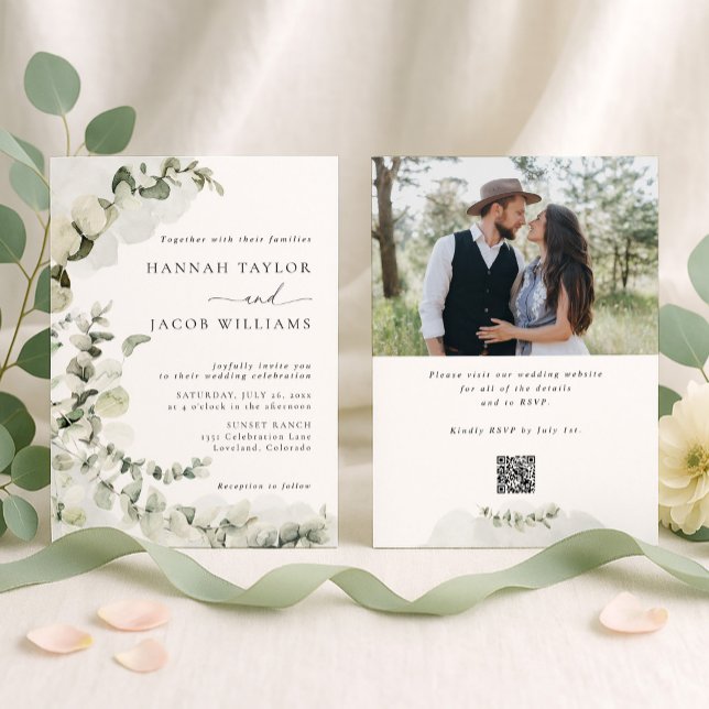 Invitación de boda con foto de follaje de eucalipt (Subido por el creador)