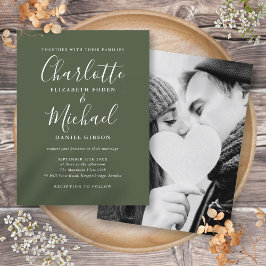Invitación de boda con foto de guión de firma de v
