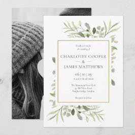 Invitación de boda con foto de hojas de vegetación