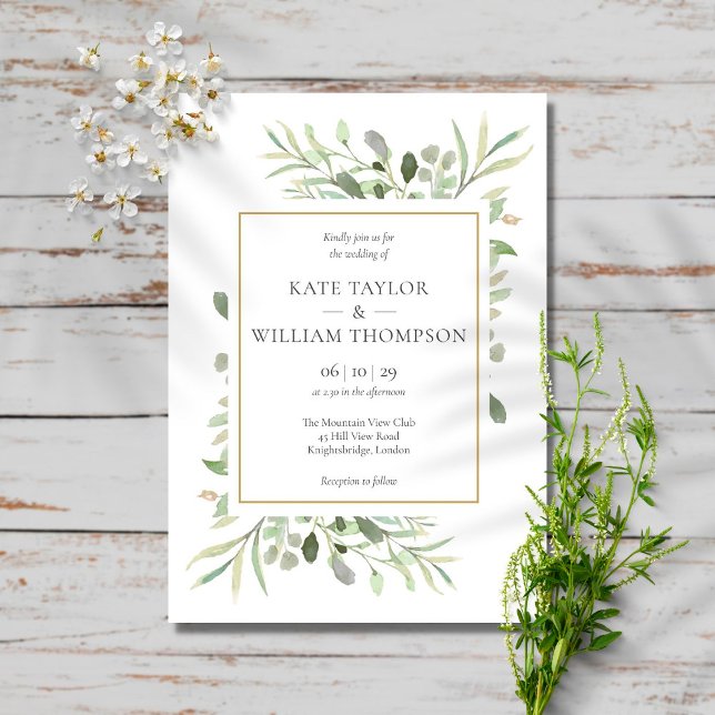 Invitación de boda con foto de hojas verdes (Subido por el creador)