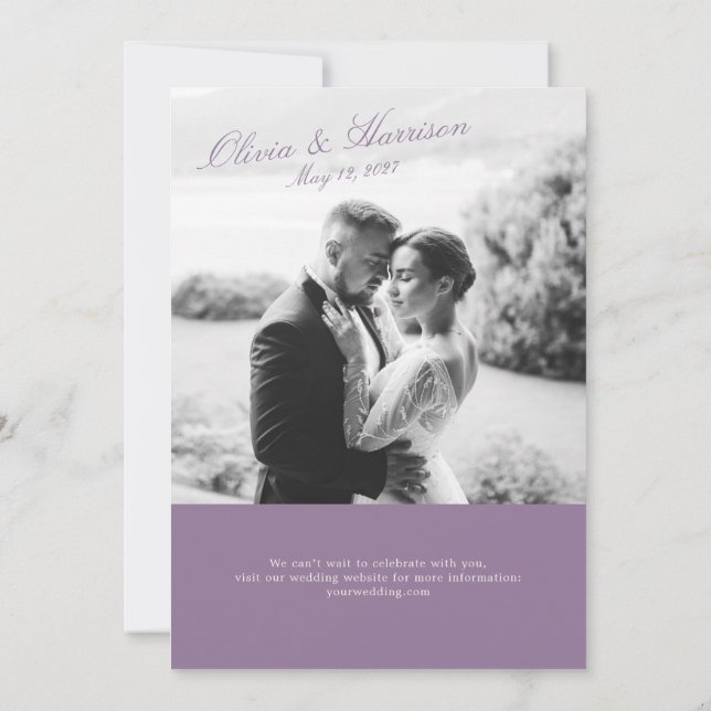 Invitación de boda con foto de jardín malva (Reverso)