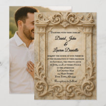 Invitación de boda con foto de la monarca de mármo