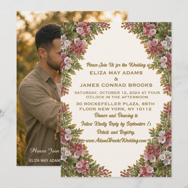 Invitación de boda con foto de Laurel de Montaña d (Anverso / Reverso)
