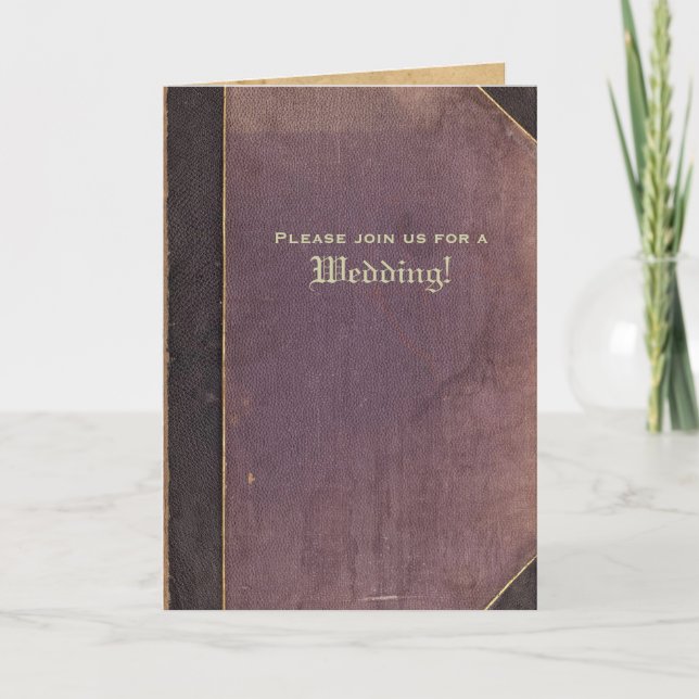 Invitación de boda con foto de libro púrpura vinta (Anverso)