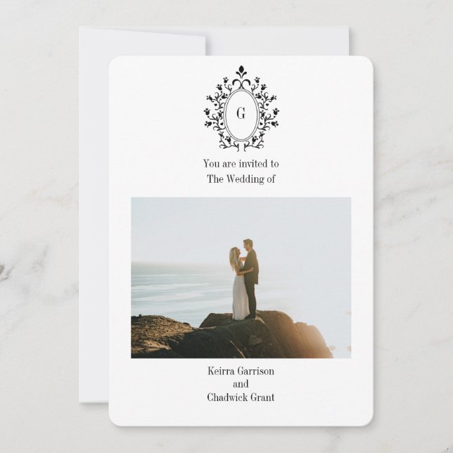Invitación de boda con foto de monograma (Anverso)