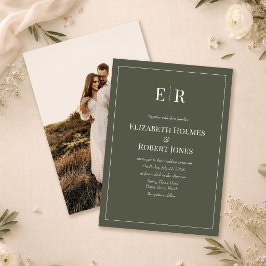 Invitación de boda con foto de monograma de oliva