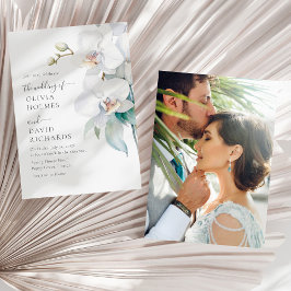 Invitación de boda con foto de orquídea blanca ele