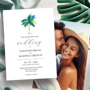 Invitación de boda con foto de palmera en acuarela