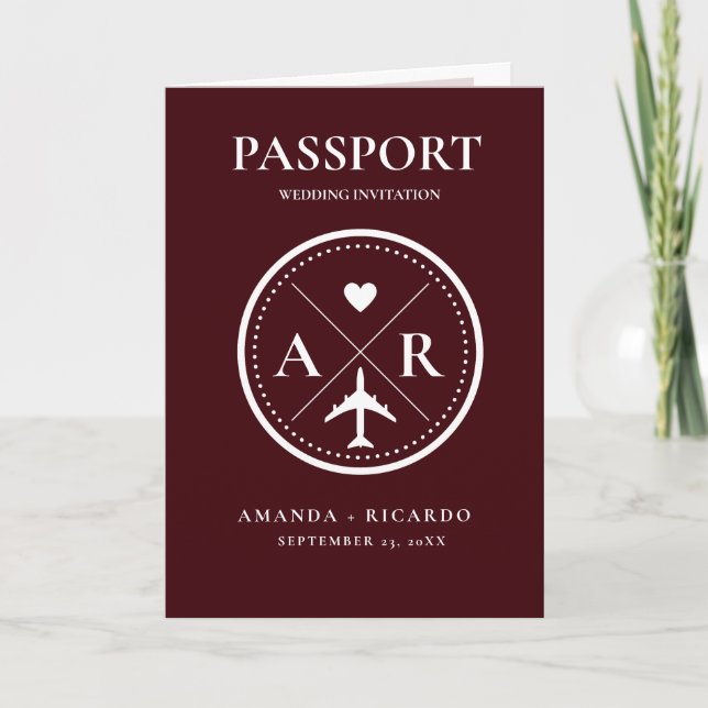 Invitación de boda con foto de pasaporte elegante  (Anverso)