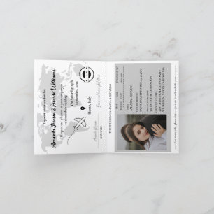 Invitación de boda con foto de pasaporte negra mod