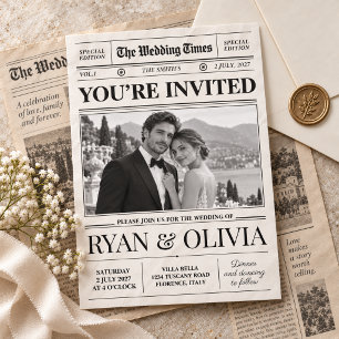 Invitación de Boda con Foto de Periódico