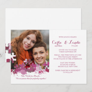 Invitación de boda con foto de piezas de rompecabe