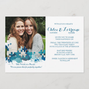 Invitación de Boda con Foto de Piezas de Rompecabe