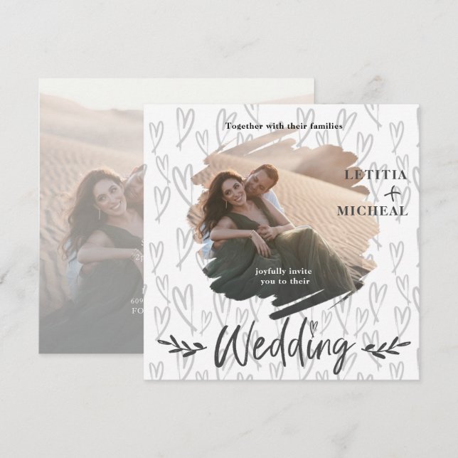 Invitación de boda con foto de pincelada moderna (Anverso / Reverso)