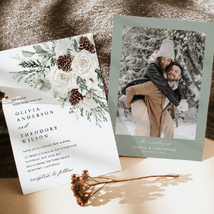 Invitación de boda con foto de pino floral de invi