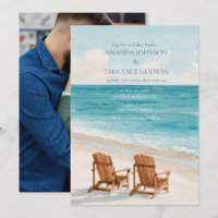 Invitación de boda con foto de playa en acuarela c