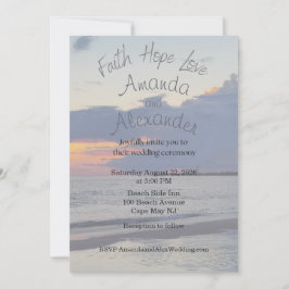 Invitación de boda con foto de playa Fe Esperanza