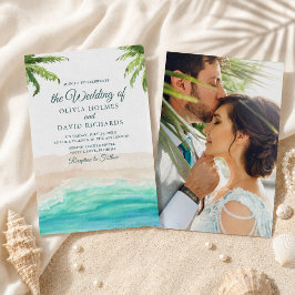 Invitación de Boda con Foto de Playa y Palmeras en
