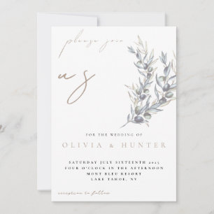 Invitación de boda con foto de rama de olivo acuar