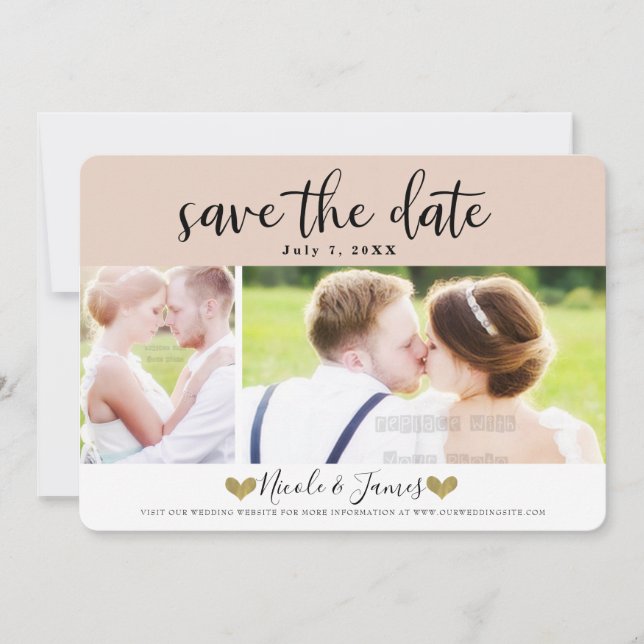 Invitación de boda con foto de Save the Date en be (Anverso)
