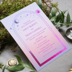 Invitación de boda con foto de sol, luna y estrell