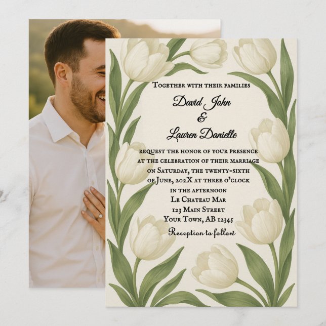 Invitación de boda con foto de sonata de tulipanes (Anverso / Reverso)