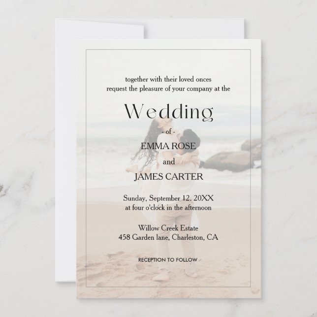 Invitación de boda con foto de superposición minim (Anverso)