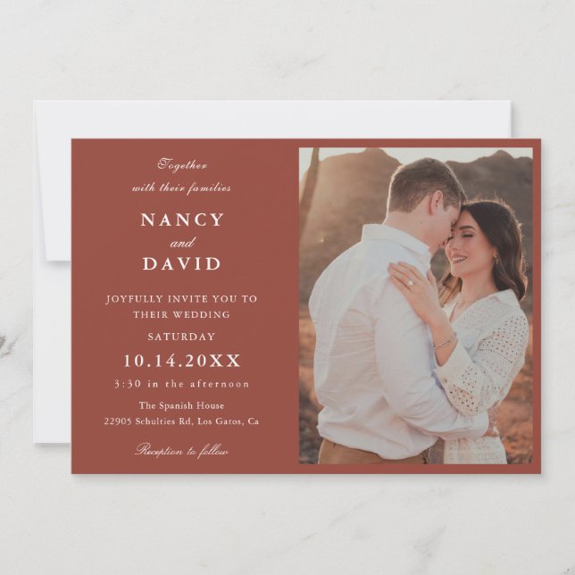 Invitación de boda con foto de terracota (Anverso)