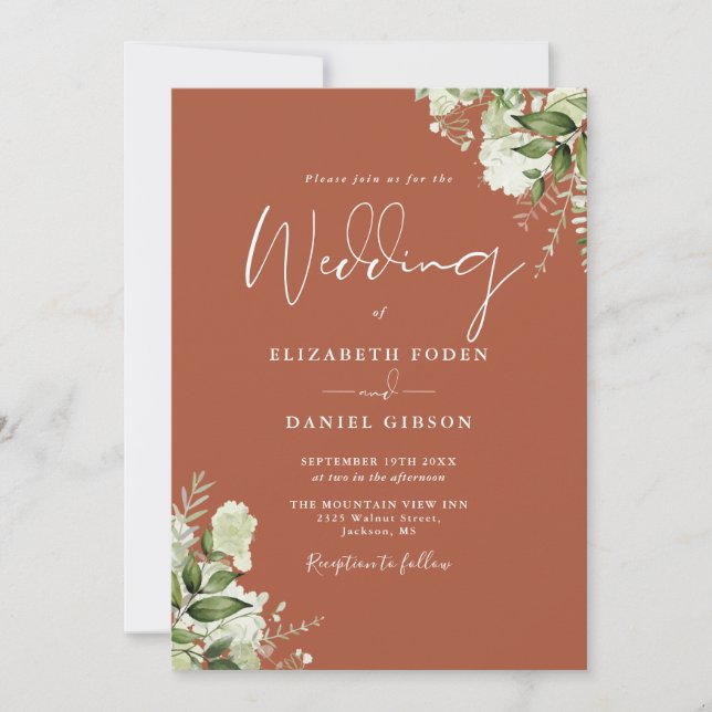 Invitación de boda con foto de terracota todo en u (Anverso)