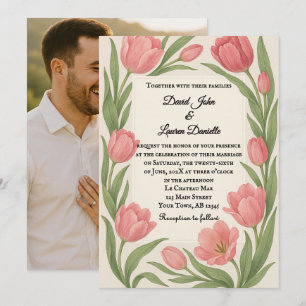 Invitación de boda con foto de Tulipán para siempr