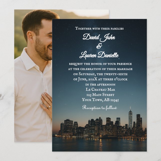 Invitación de boda con foto de una noche como esta (Anverso / Reverso)