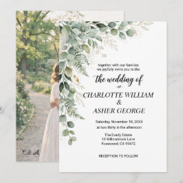 Invitación de boda con foto de vegetación botánica