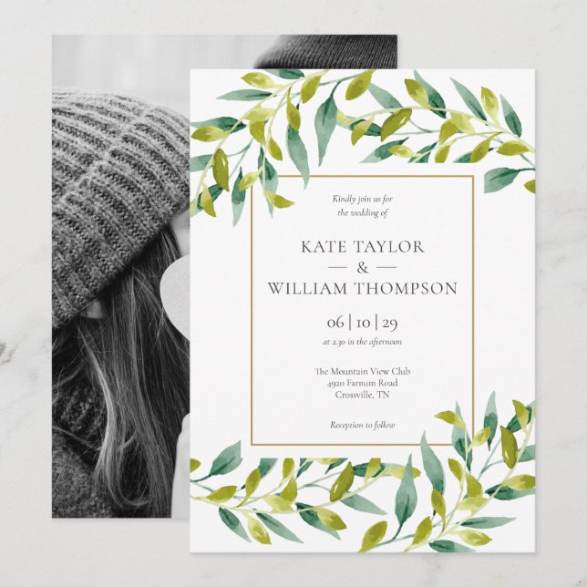 Invitación de boda con foto de vegetación moderna  (Anverso / Reverso)