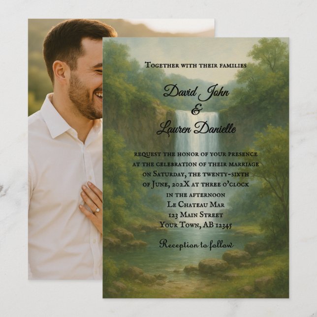 Invitación de boda con foto de Velvet Rapids (Anverso / Reverso)
