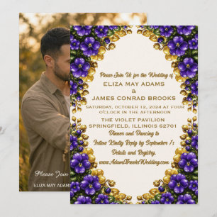 Invitación de boda con foto de violeta azul de Ill