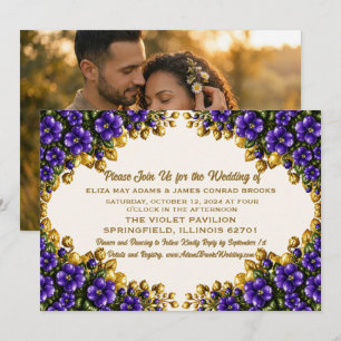 Invitación de boda con foto de violeta azul de Ill