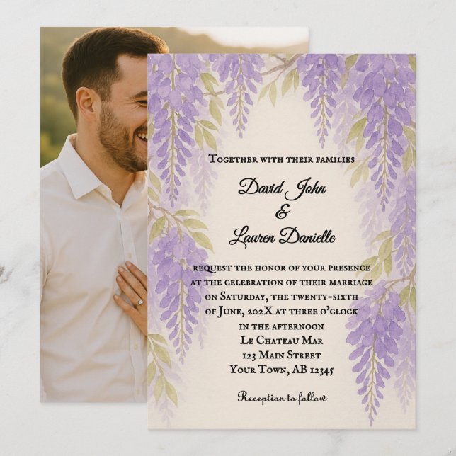 Invitación de boda con foto de Wisteria Lane (Anverso / Reverso)
