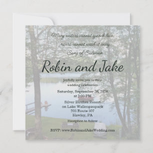 Invitación de boda con foto del lago de la canción